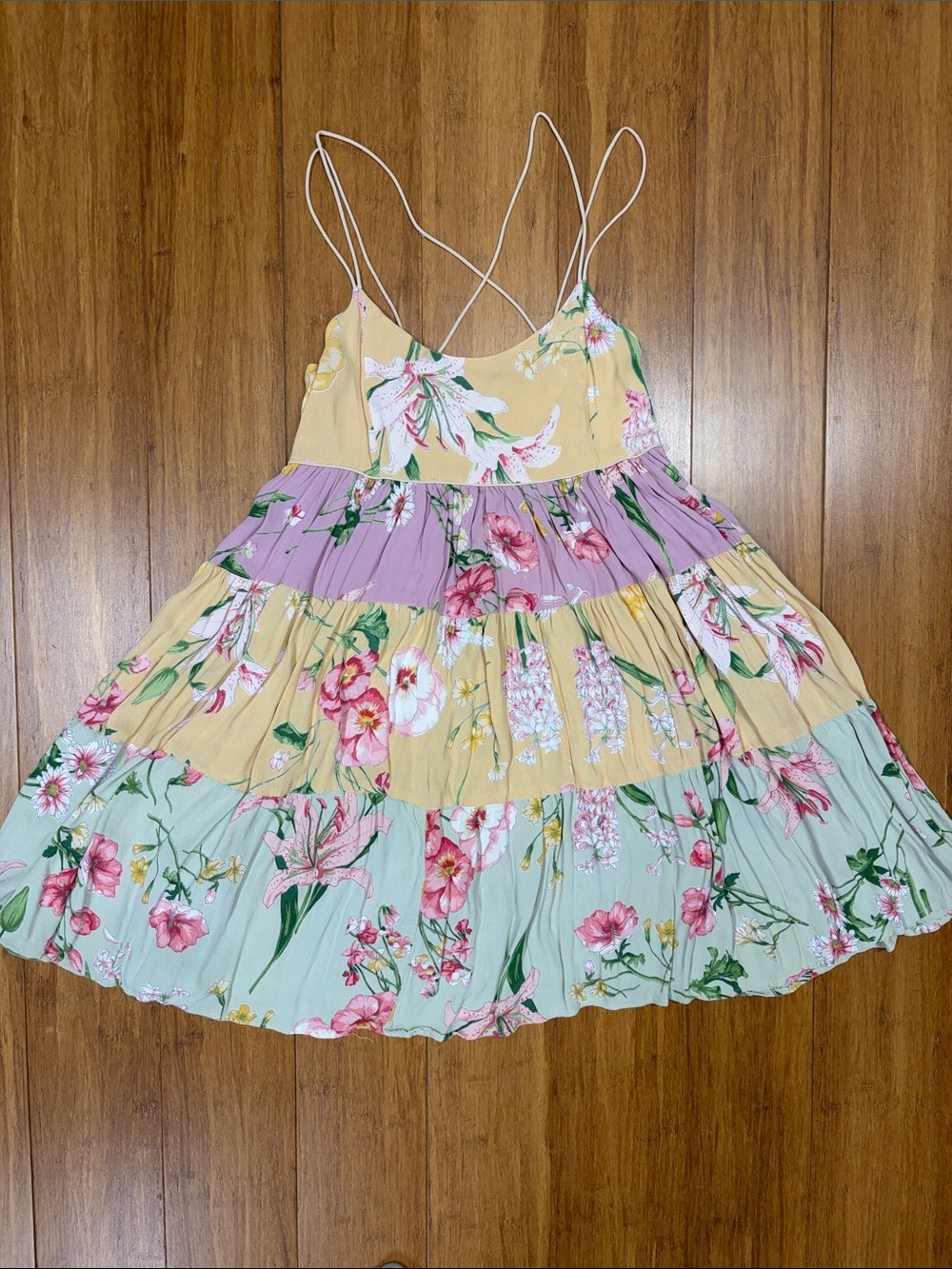 Vintage 90's Nostalgia Floral Color Block Mini Dress size Medium